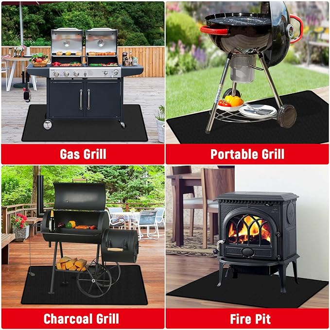 60 x 40 inch Under Grill Mats for Outdoor Grill, Double-Sided Fireproof, Oil and Waterproof Protective Mat for Grass and Deck, Outerdoor BBQ Fire Pit Fireplace Mat