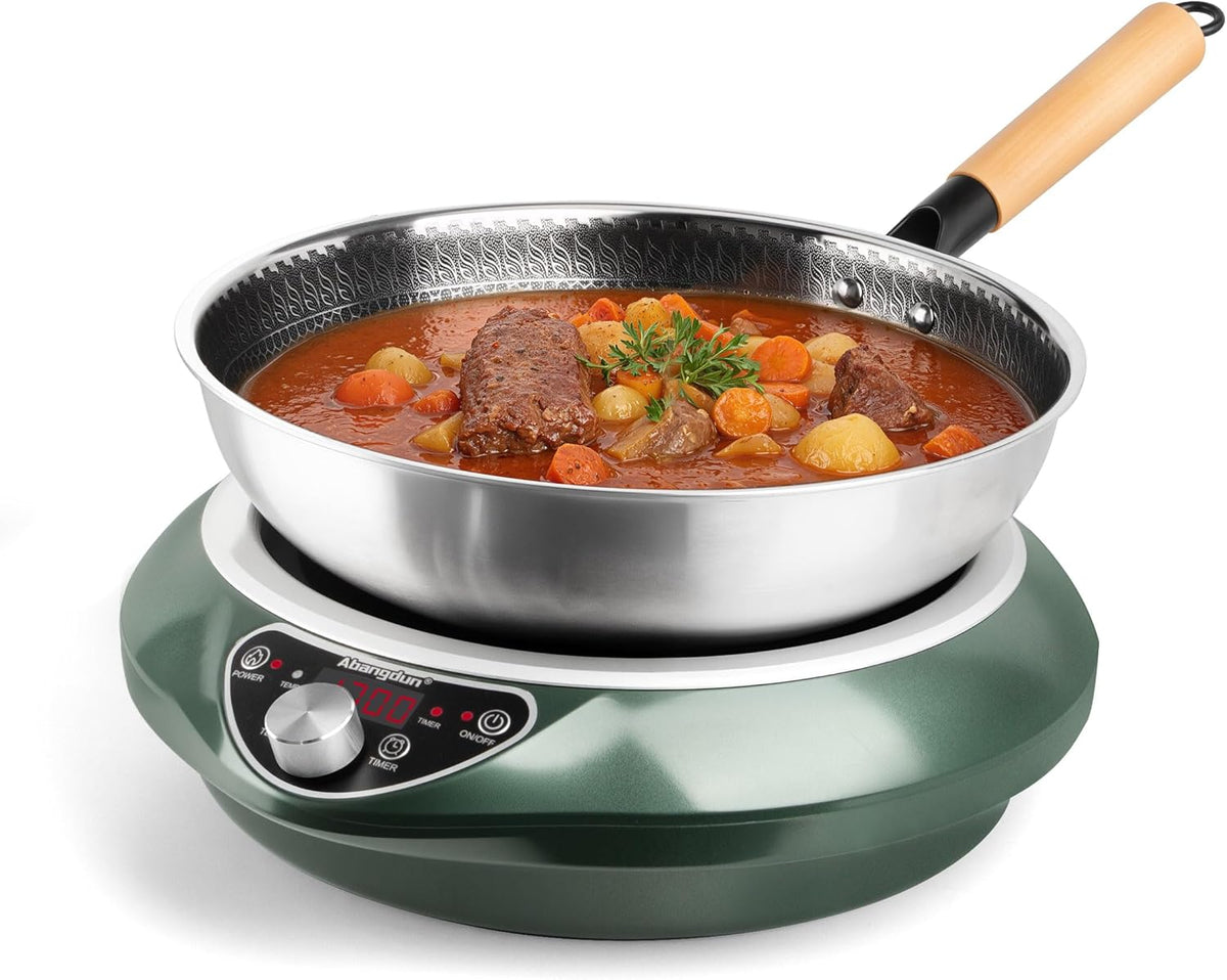 Wok Induction Cooktop 1700W 120V Wok Burner Induction Curved Electric Stove Hot Plate With Stainless Steel Pot
