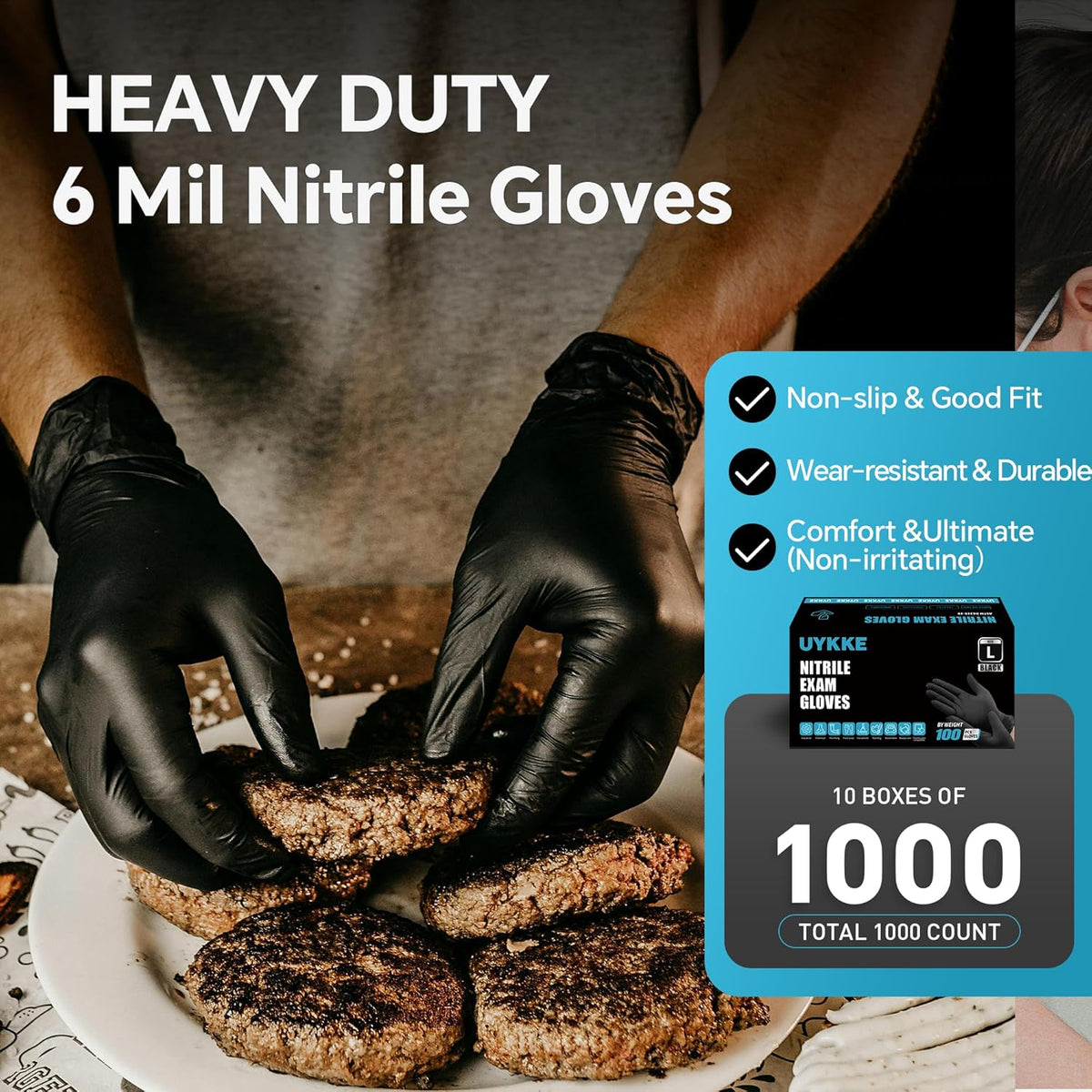 HEAVY DUTY 6 Mil Nitrile Black Gloves Disposable Latex Free Rubber Cleaning Mechanic Food Prep Tattoo Gloves 1000PCs