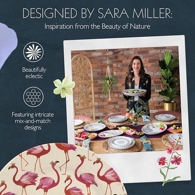 Portmeirion Sara Miller Flamingo Salad Plate, Set of 4 - BPA-Free 8" Melamine Plates Featuring Flamingos for Summer - Dishwasher Safe Dinnerware for Indoor & Outdoor Dining, Shatterproof & Decorative