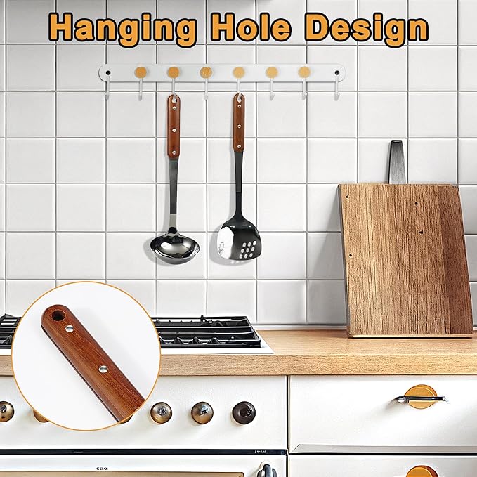 FJNATINH Stainless Steel Wok Spatula and Ladle Tool, Mirror Polished Cooking Utensils Set Metal Wok Accessories with Wooden Handle,Easy to Clean Kitchen Utensils,Black