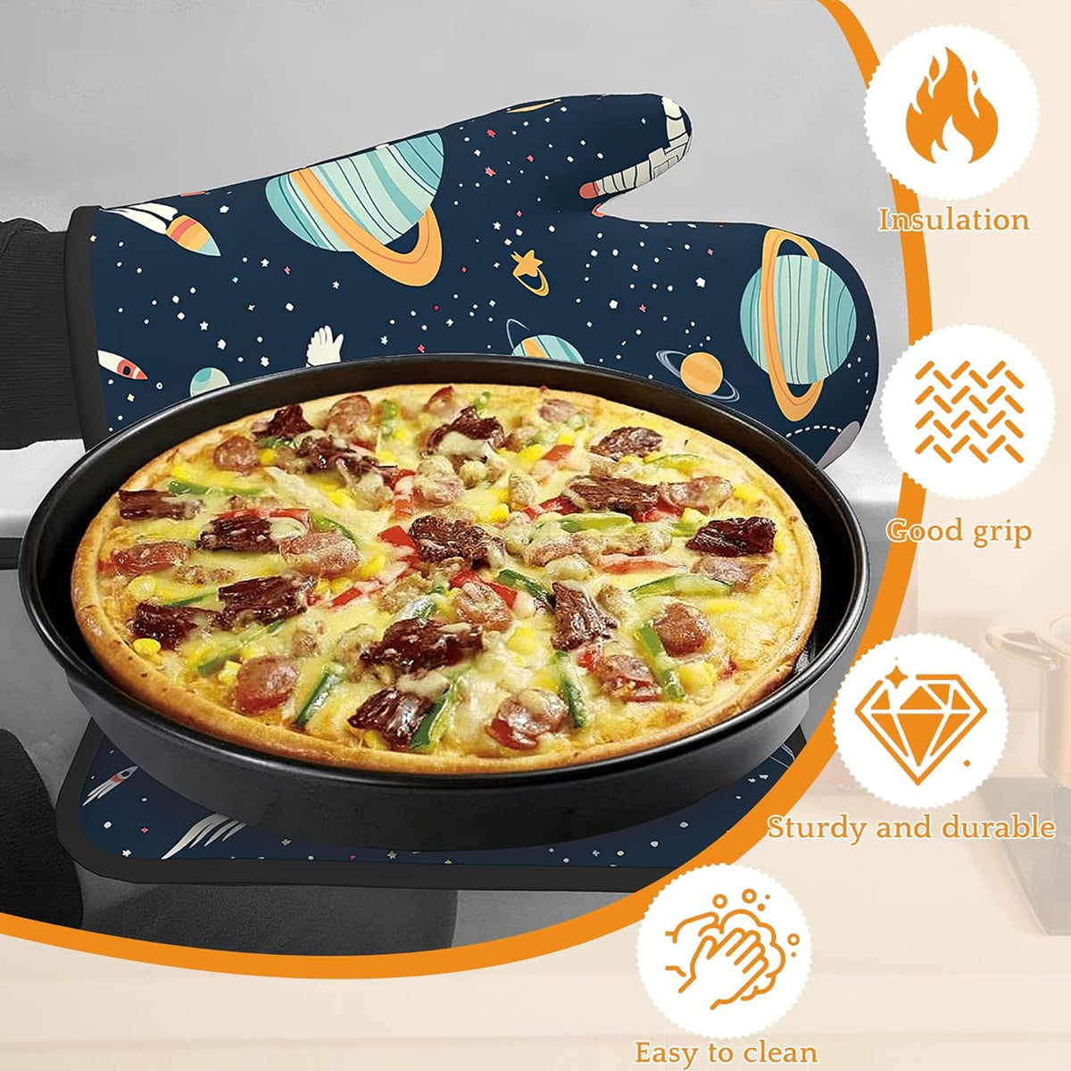 Astronaut Oven Mitts and Pot Holders,Planet Heat Resistant Oven Mitts Gloves and Pot Holder for Home Kitchen Decorations Cooking Baking BBQ Gifts,Set of 4