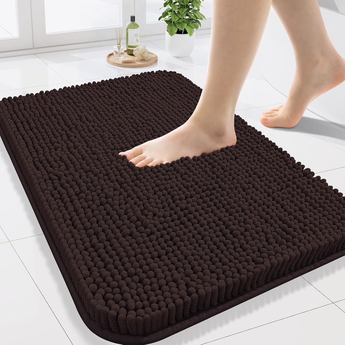 Arotive Bathroom Rugs 24x16, Extra Soft Absorbent Shaggy Chenille Bath Rugs, Machine Washable Rubber Backing Non-Slip Bath Mats for Bathroom Floor Tub and Shower, Home Decor Accessories, Brown
