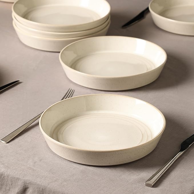 Stone Lain Claire 4-Piece Pasta Bowl Set Stoneware, Bowls, Dishwasher and Microwave Safe, Dish Set for 4, White