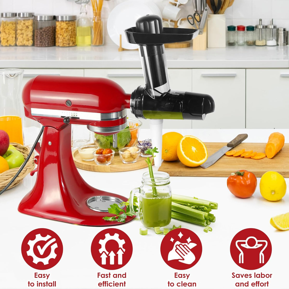 Masticating Juicer Attachment for KitchenAid Stand Mixer, Masticating Juicer, Slow Juicer Attachment for KitchenAid All Models Stand Mixers,Black