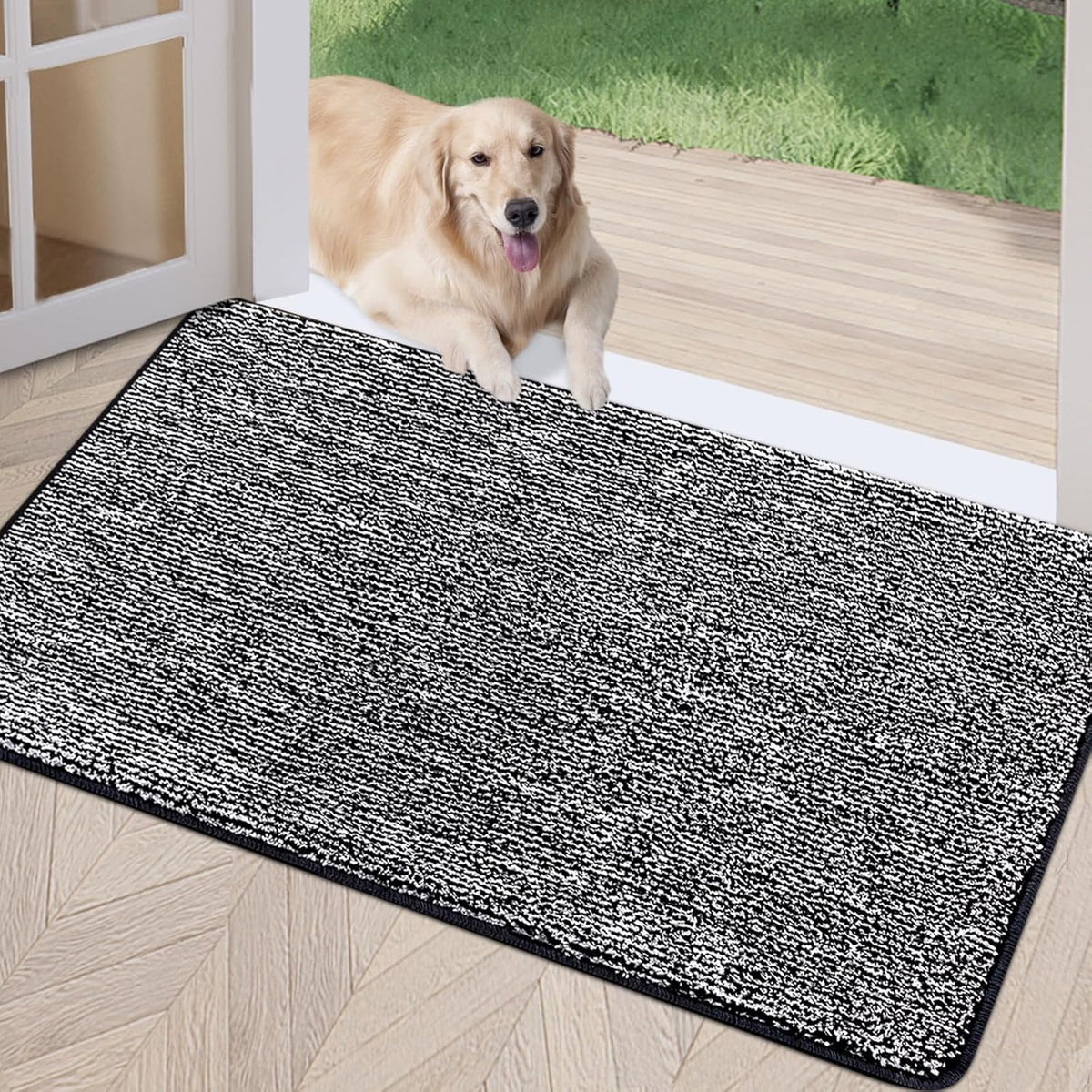 REFETONE Indoor Doormat, Front Door Mat 32"x40" Absorbent Rubber Backing Non Slip Back Door Mats, Washable Low-Profile Inside Floor Mat Door Rugs for Entryway, Resist Dirt Mud Mat for Dogs, Black