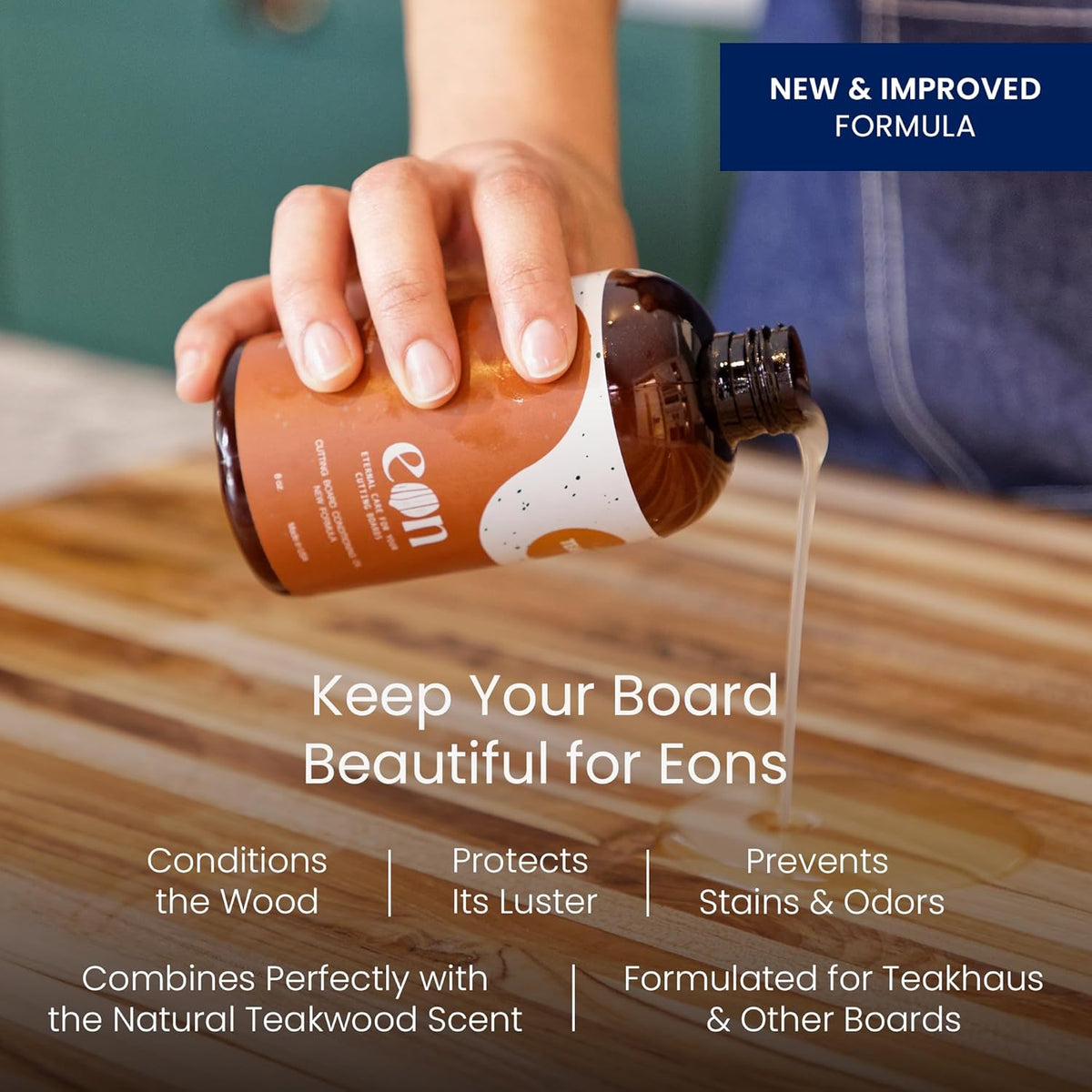 Teakhaus Carving Board and Cutting Board Oil Set - Includes Small (S) Wood Cutting Board with Juice Groove and EON Food Grade Mineral Oil - Knife-Friendly - FSC Certified