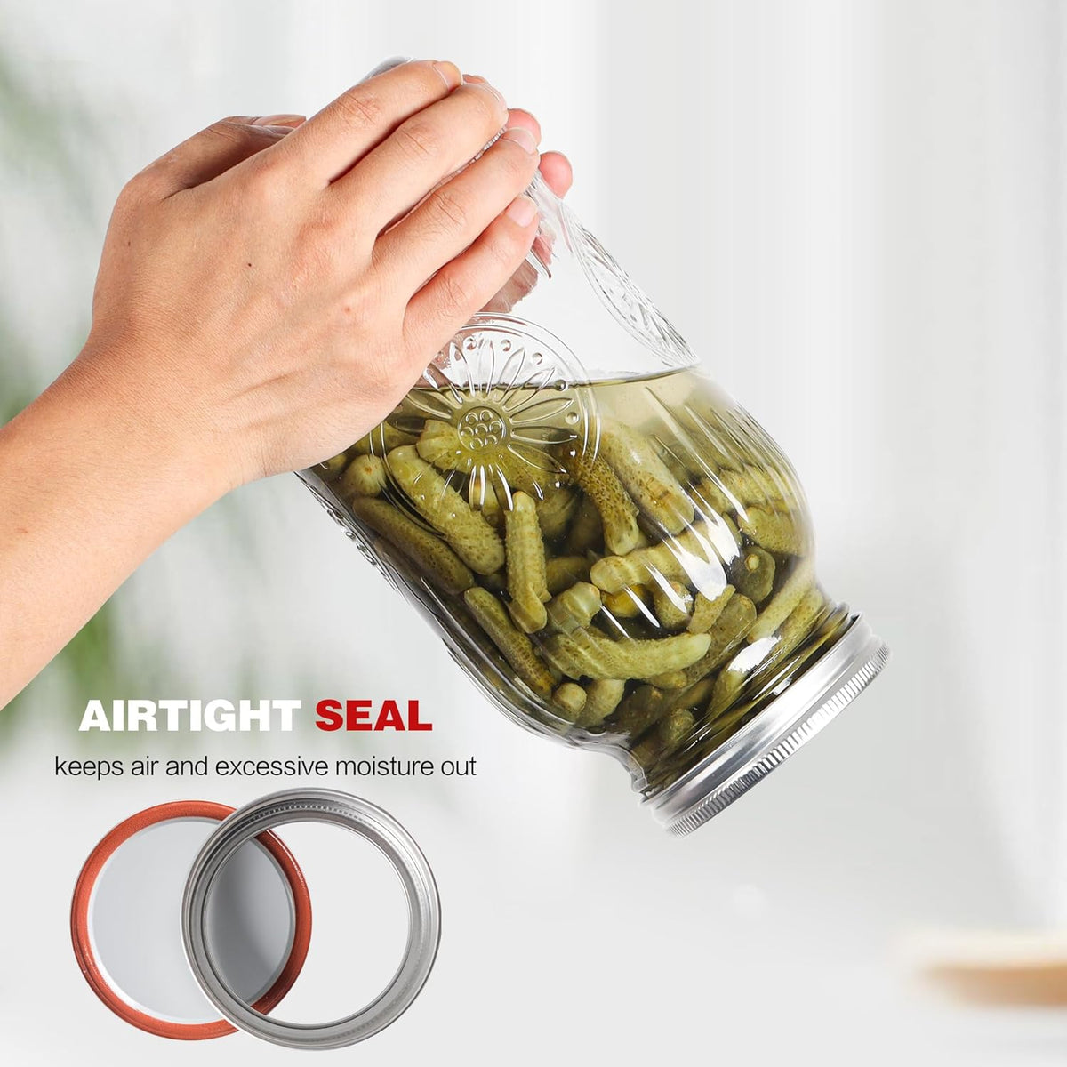 3 Pack Wide Mouth Mason Jars 64 oz - Large Half Gallon Glass Mason Jars with Airtight Lids and Bands for Pickling, Canning, Fermenting and Food Storage, Microwave & Dishwasher Safe