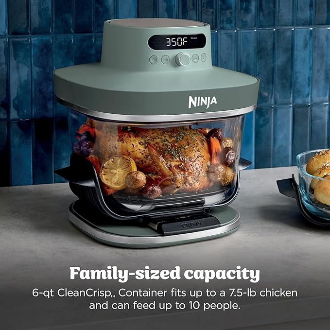 Ninja Crispi Pro 6-in-1 Glass Air Fryer | 450°F, Nontoxic, 6qt & 2.5qt Containers & Lids | Microwave, Freezer, Dishwasher Safe | Max Crisp, Air Fry, Bake, Roast, Recrisp, Dehydrate | Ash Grey, AS101DG