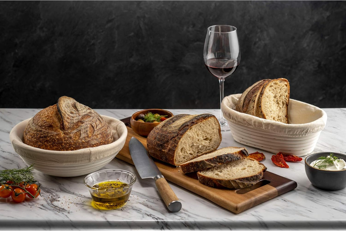 Bread Banneton Proofing Basket [Set of 2] Oval 10x6 Inch Sourdough Rising Baskets with Liner