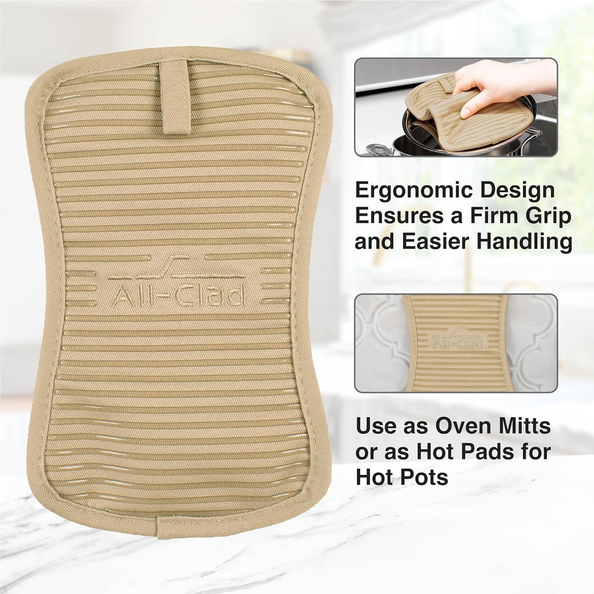 All-Clad Premium Pot Holder & Hot Pad: Heat Resistant to 500 Degrees - 100% Cotton, 10"x6.25" Hot Pad for Kitchen and Barbeque, (1-Pack), Cappuccino