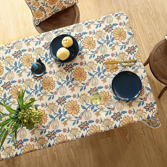 ISAENNE Designer Bohemian Floral Square Tablecloth,Linen Colorful Table Cloth,Fall Wrinkle Resistant Decor Tablecloths for Dining Thanksgiving Kitchen Party Christmas,67"*67"-Estevan B