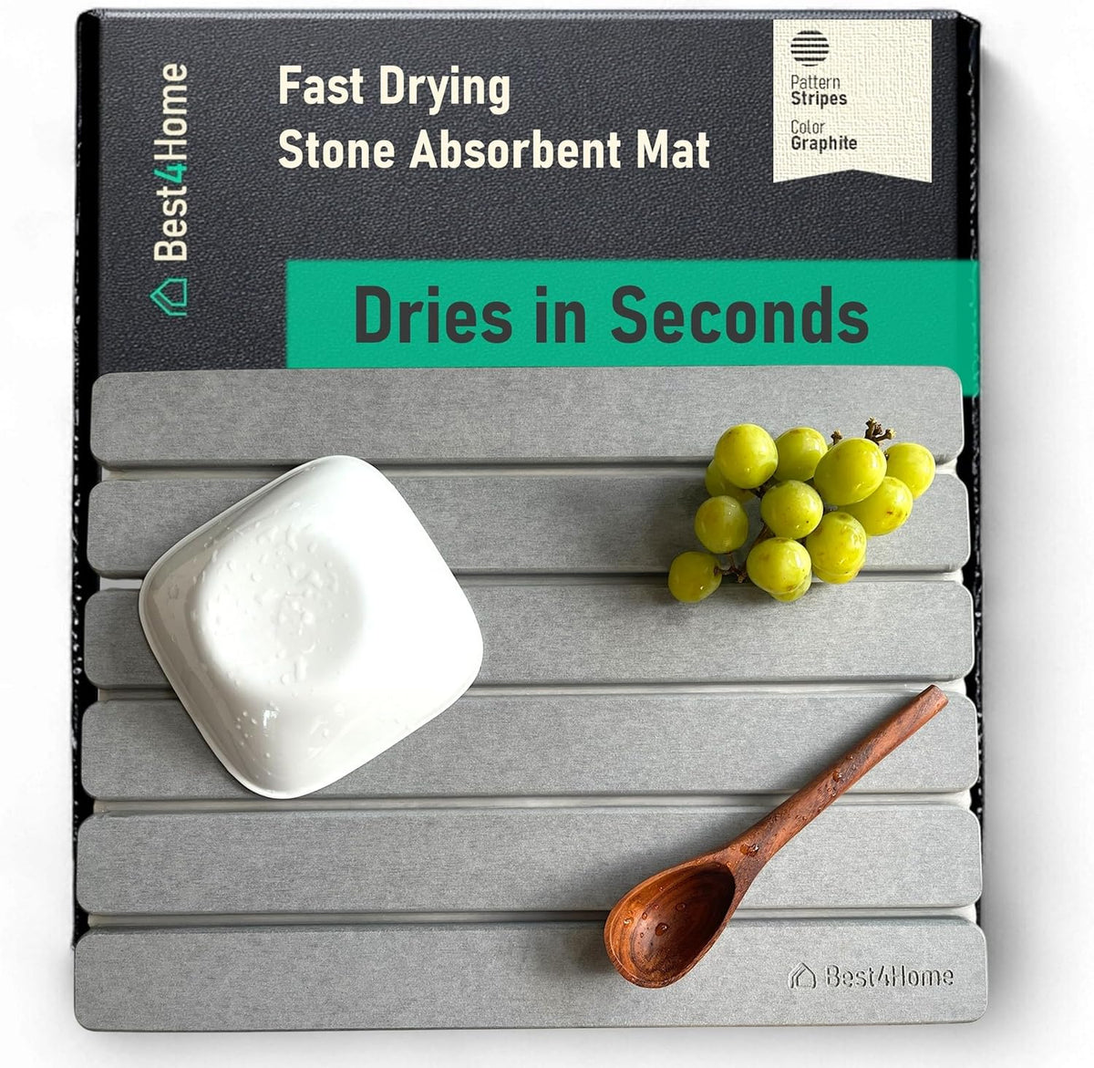 Stone Drying Mat for Kitchen Counter - Grey 12x16In Dish Drying Mat - Foldable Diatomite Stone Dish Rack - Absorbent Diatomaceous Earth Non-Slip Tray for Bathroom