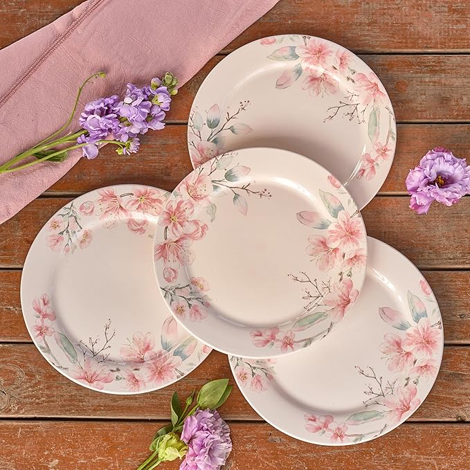 Bico Spring Sakura Dinner Plates Set of 4, 11 Inch Large Ceramic Plates for Pasta, Steak, Stylish Serving Dishes, Microwave and Dishwasher Safe, Gift for Housewarming and Thanksgiving
