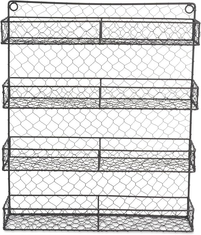 DII Farmhouse Vintage Decorative Metal Pantry Spice Rack Organizer, 17Lx4.75Wx20H, 4 Tier Double Shelf Depth Spice Rack - Rustic