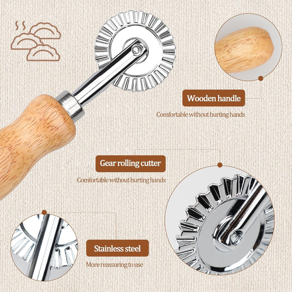 Short Handle Small Cutter Wheel - Exquisite Wooden Handle, Perfect for Pasta, Pizza, Ravioli, Cookie - Versatile Crinkle and Pastry Cutter for Effortless Slicing