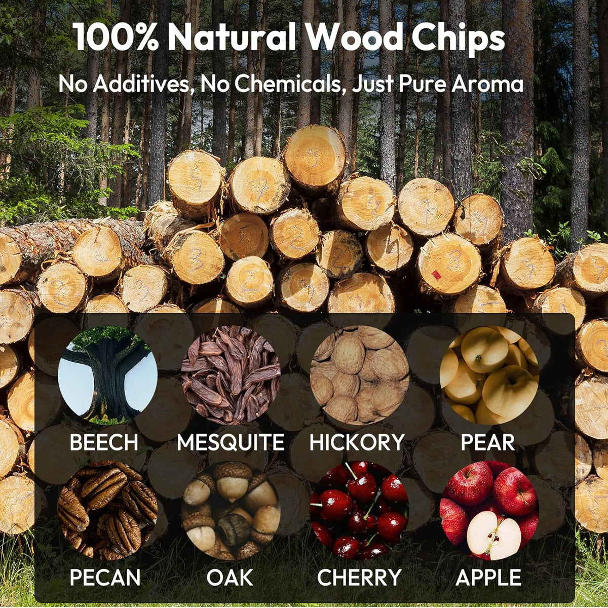 Cocktail Smoker Wood Chips Variety Pack - 8 Unique Flavors for Bourbon Whiskey Smoker Kit - Apple, Hickory, Cherry, Pear, Oak, Pecan, Beech, Mesquite, Perfect for Gift for Whiskey Lover & Home Bar