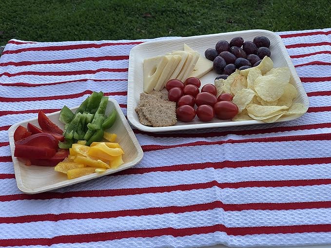 Raj Palm Leaf Plates Plates like Bamboo plates Disposable, Decorative Compostable Tableware for wedding, Lunch, Dinner, Birthday, Camping, Outdoor BBQ, Picnic (9.5"x50 7"x50 (100 Pack))