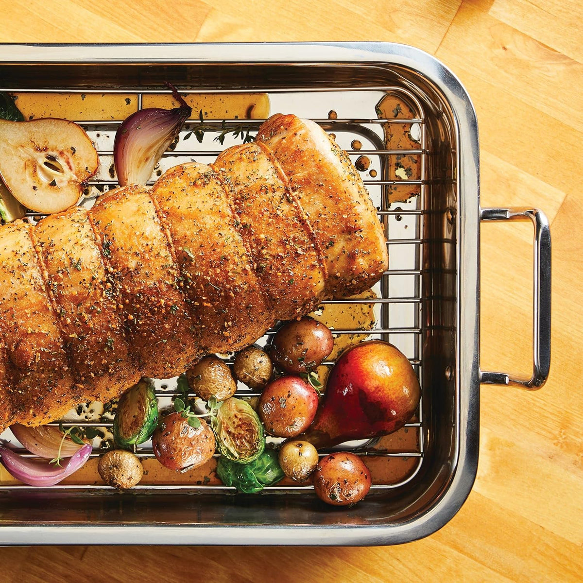 Farberware Classic Traditions Stainless Steel Roaster/Roasting Pan with Rack, 17 Inch x 12.25 Inch