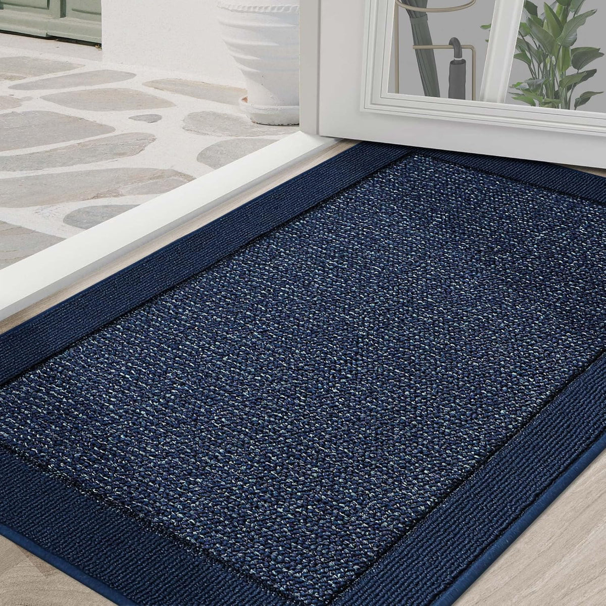 BEQHAUSE Indoor Door Mat 36" x 60", Dirt Trapper Door Mats Non-Slip Entryway Rugs Washable, Resist Dirt Absorbent Welcome Mat, Low Profile Floor Mats for Front Back Door and Entryway, Blue