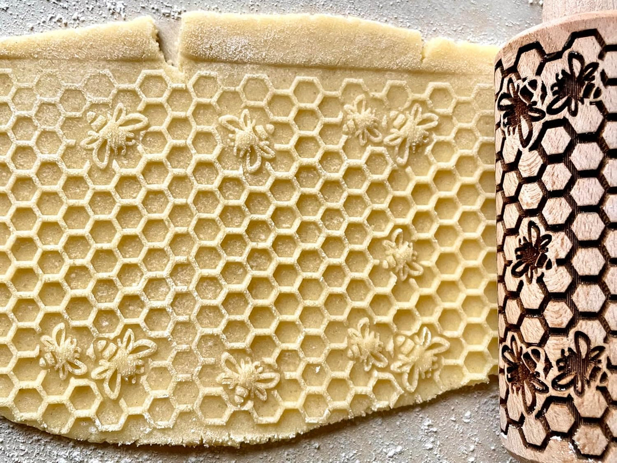 WILD 3 mini Embossed Rolling Pin Set with Bees, Meadow and Forest Patterns by Algis Crafts for Cookies and Pottery by Algis Crafts