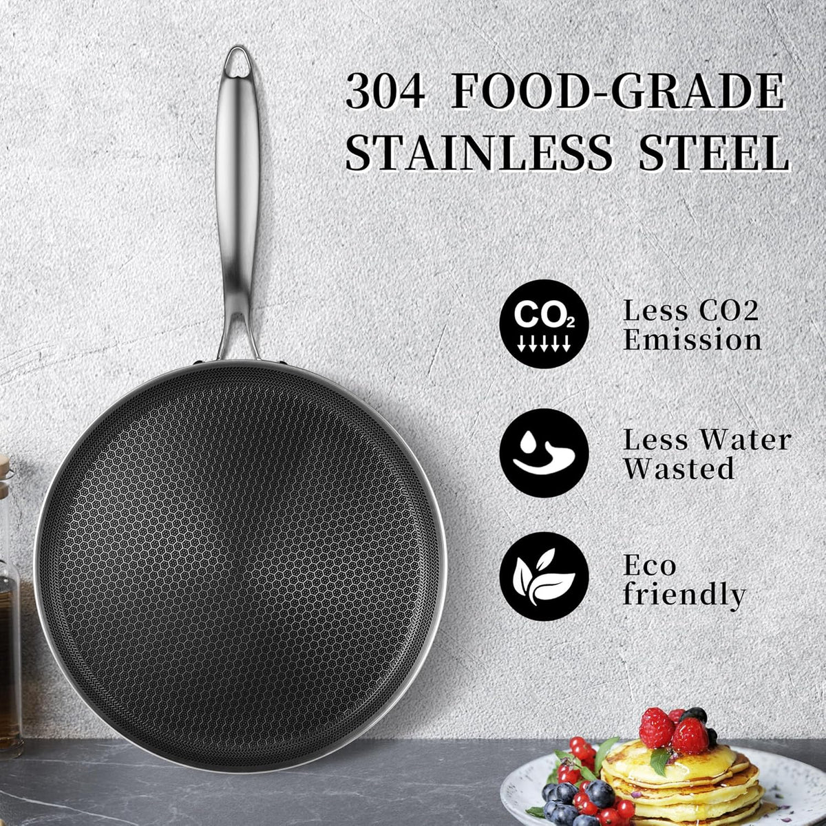 Nonstick Crepe Pan 10 inch Stainless Steel Crepe Pan Honeycomb Coating Flat Skillet Tawa Dosa Tortilla Pan,Omelet Pan with All Stove Tops Available, Induction Compatible
