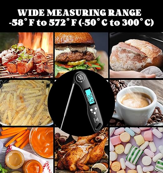 DOQAUS Digital Meat Thermometer, Instant Read Food Thermometers for Cooking, Kitchen Probe with Backlit & Reversible Display, Wide Temperature Range for Turkey, Grill, BBQ, Baking, Bread, Sourdough