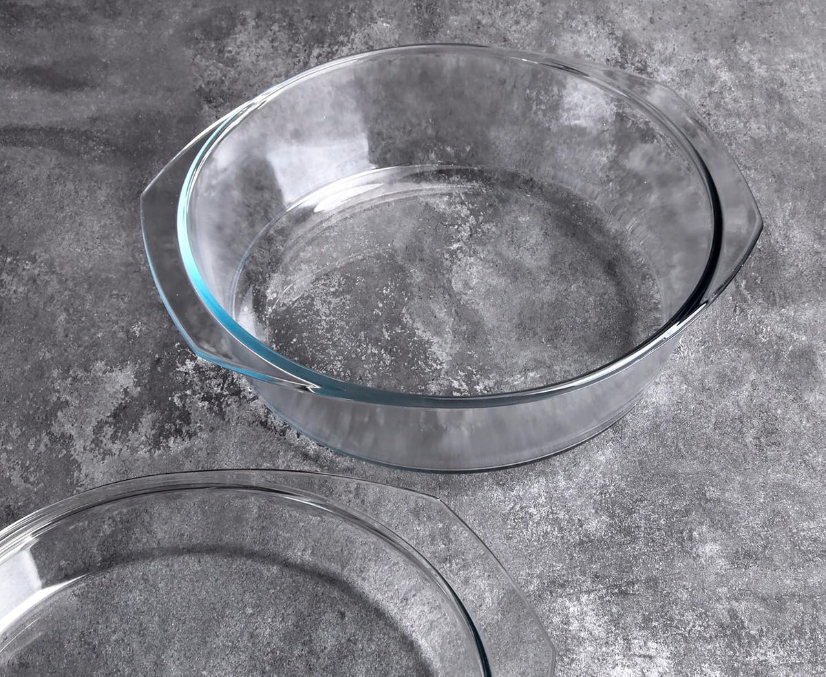 Round Tempered Glass Casserole Dish with Lid, Glass Casserole Baking Dish for Oven, Freezer and Dishwasher Safe - 3QT