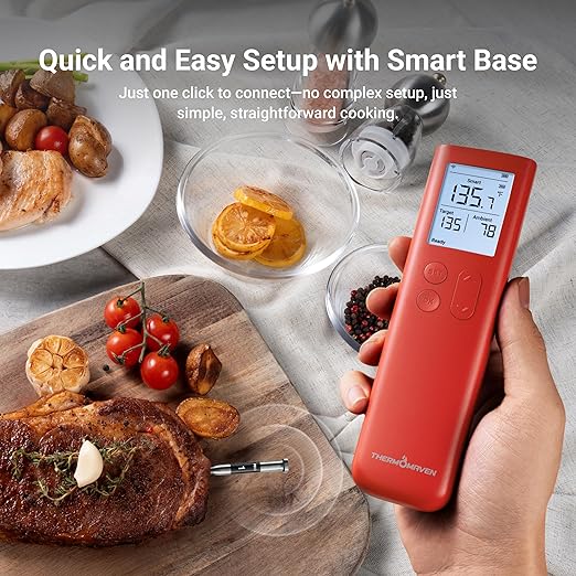 ThermoMaven Smart Bluetooth Wireless Meat Thermometer, 10X Enhanced Sub-1G Signal and Stability, Standalone Display Base, Certified Accuracy ±0.5°F, WiFi Unlimited Range for BBQ, Oven, Smoker, Grill