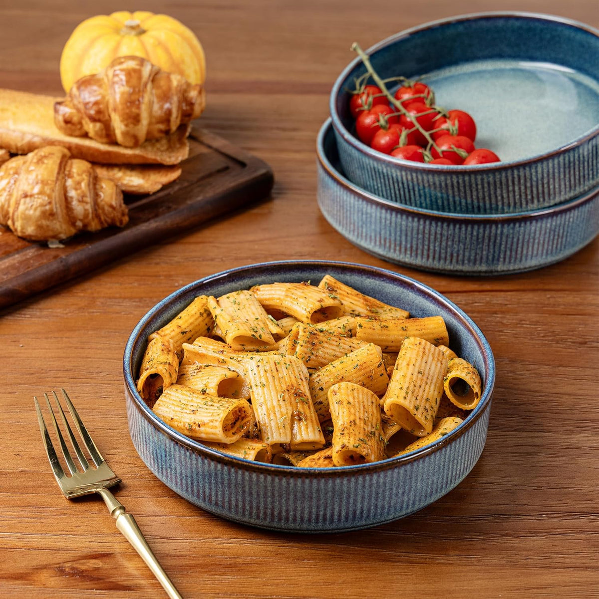 GBHOME 7.5'' Stoneware Pasta Bowls, Serving Bowls Set of 6 for Kitchen, Double Reactive Glaze Bowls for Fruit,Pasta,Salad,Oatmeal,Meal, Microwave Safe (6 pcs)