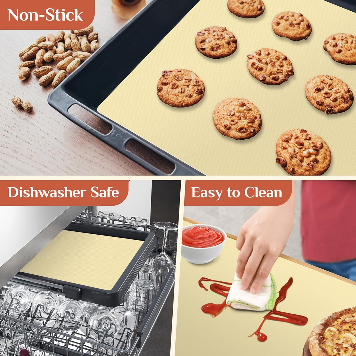 Silicone Baking Mat, 12 IN x 10 FT Free Cutting Baking Sheet,Non-Stick Reusable Dough & Pastry Mat,Non-Slip Silicone Mat Roll for Air Fryer Liner,Freeze Dryer,Oven Baking Pan,Kitchen Counter
