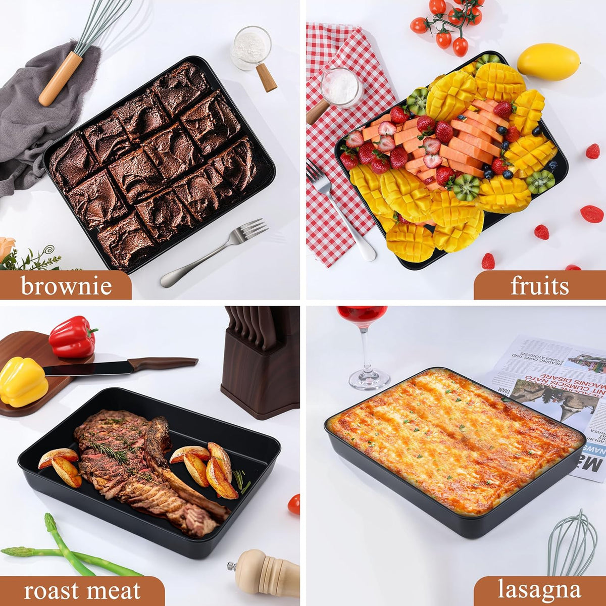 LIANYU 12⅓ x 9¾ x 2 Inch Cake Pan Set of 2, Rectangle Non-stick Baking Pan, Stainless Steel Bakeware for Lasagna Brownies Casseroles, Healthy & Easy Release