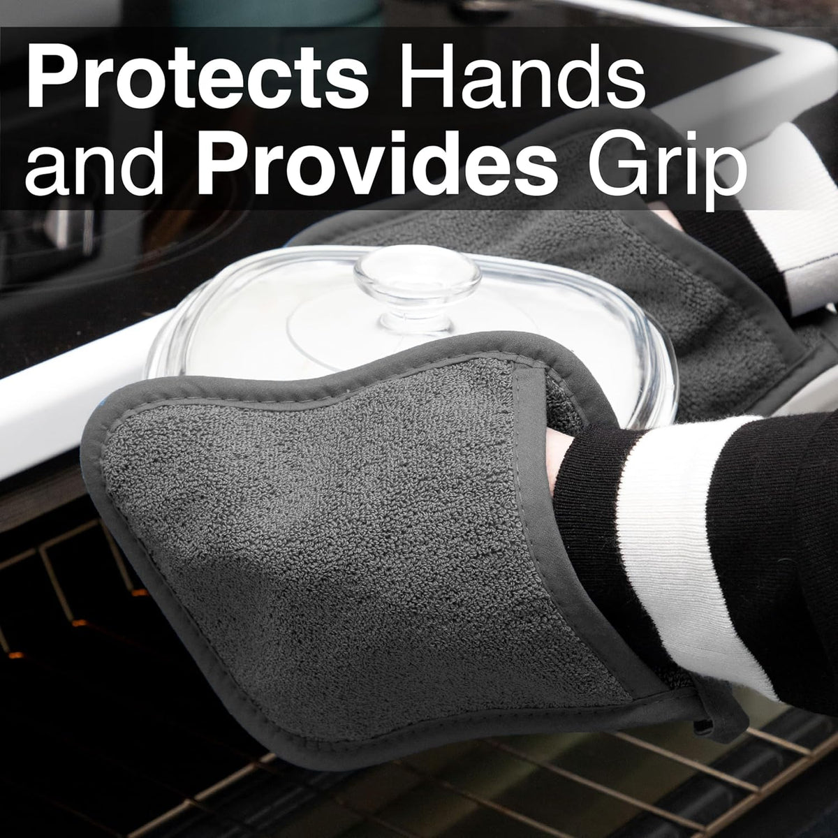RITZ Terry Pocket Mitt & Hot Pad: Unparalleled Heat Resistant, Durable 100% Cotton – Ergonomically Designed for Optimal Grip – Easy-Care Machine Washable – 4-Pack, Graphite