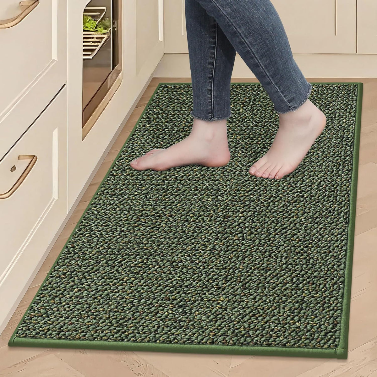 BEQHAUSE Kitchen Rugs 24"x36", Non-Slip Kitchen Mats for Floor, Super Absorbent and Stain Resistant Kitchen Rugs, Machine Washable Rugs for Kitchen, Hallway, Laundry & Sink, Green