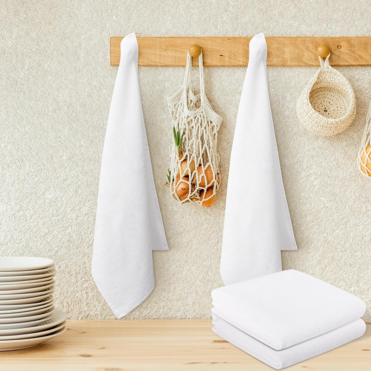 DG Collections Terry Dish Towels, 100% Cotton Kitchen Towels, Set of 6 (18x28 inch) Hand Towels - 400 GSM, Absorbent Terry Cloth Dish Towels for Kitchen, Soft Tea Towels - White Color