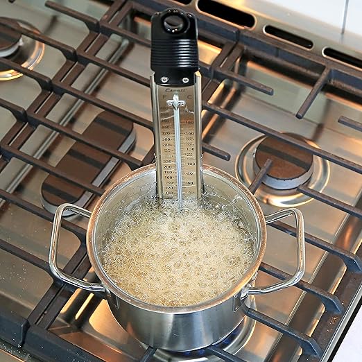 Escali Deep Fry Stainless Steel Paddle Candy Thermometer, Heat Resistant Handle, and Hand-Free Clip, Temperature Indications