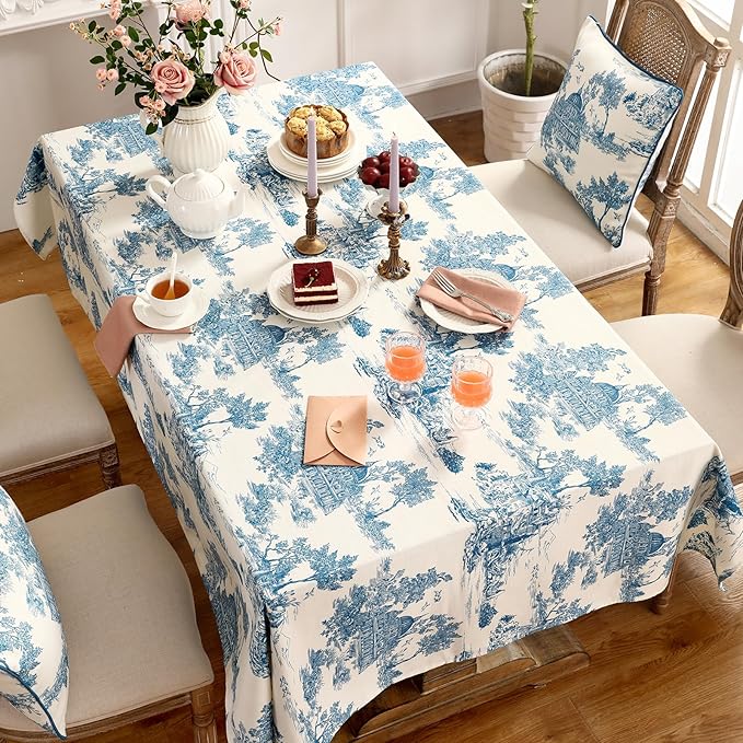 patdrea Designer Vintage Cyan Tablecloth for Rectangle Table,Linen Ancient Castle and Manor Pattern Tablecloths,Table Cover Decor for Kitchen Dining Christmas,Thanksgiving,55"x87"-Lucerne a