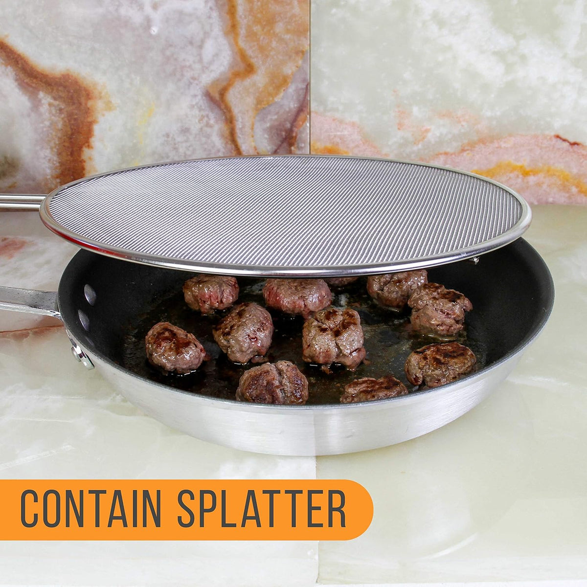 U.S. Kitchen Supply Stainless Steel Splatter Guard 13" Fine Mesh Cover, Grease & Oil, Splatter Screen for Frying Pan, Cooking Pots, with Resting Feet