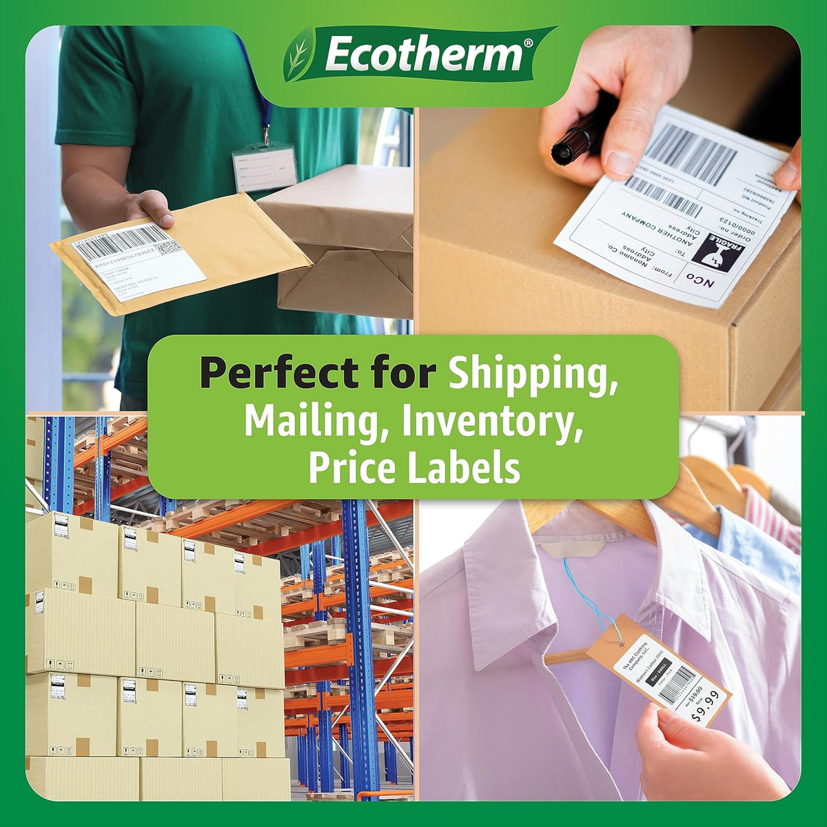 1.5" x 1" Thermal Labels | 4 Rolls | 5300 Labels | fits Zebra, Godex, Arkscan, iDPRT, Offnova Thermal Label Printers and More | Blank White Adhesive Stickers by Ecotherm