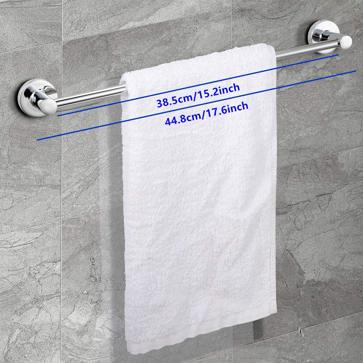 JiePai Bath Towel Bar Chrome, 17.6 Inch Stainless Steel Towel Rack Bathroom Towel Holder Wall Mount Kitchen Dish Cloth Hanger (Chrome, 17.6 Inch)