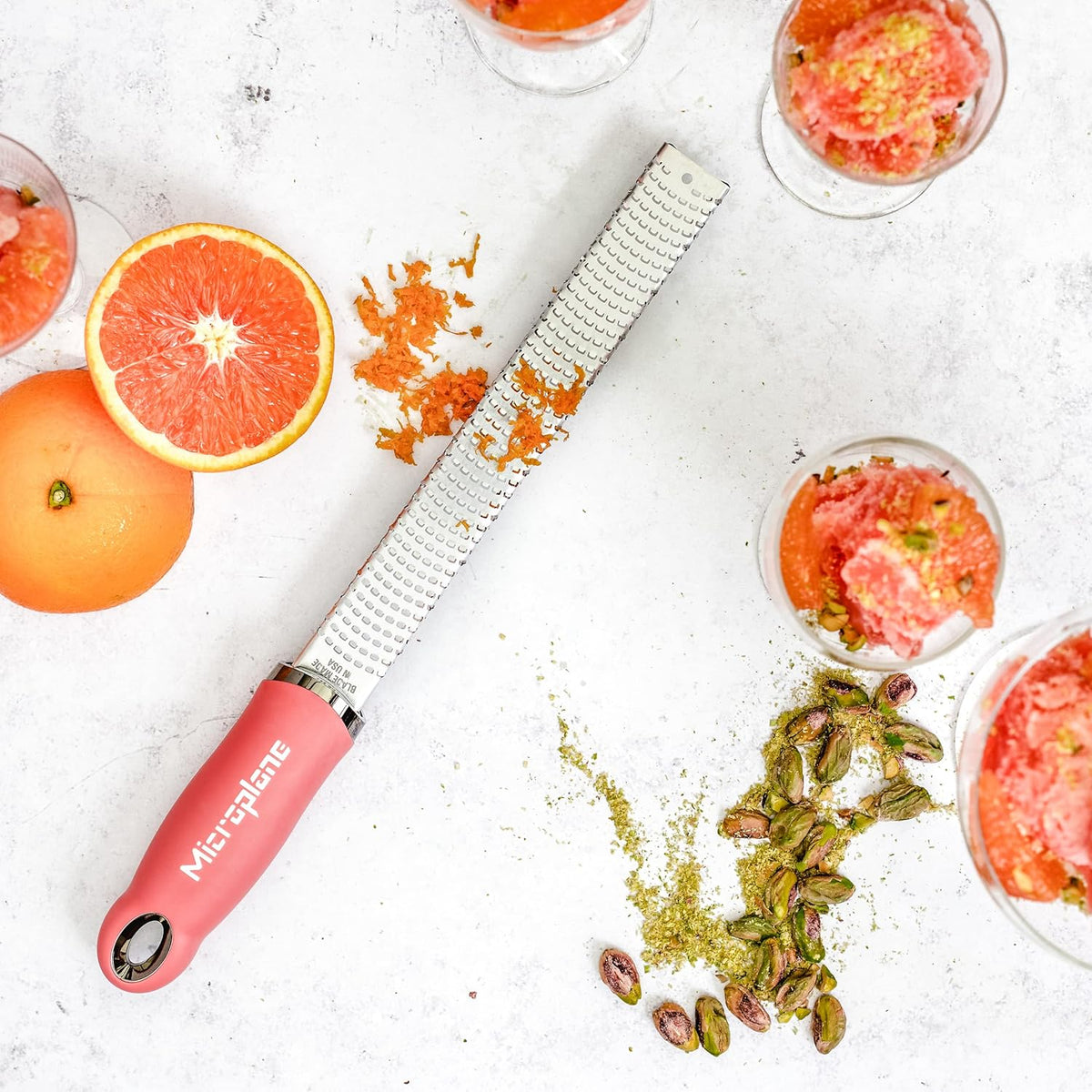 Premium Classic Series Zester - Lipstick Pink | Lemon Zester tool, Hard Cheese & Vegetable Grater | For Citrus, Parmesan Cheese, Garlic, Ginger, Nutmeg | Fine Stainless Steel Blade, Made in USA