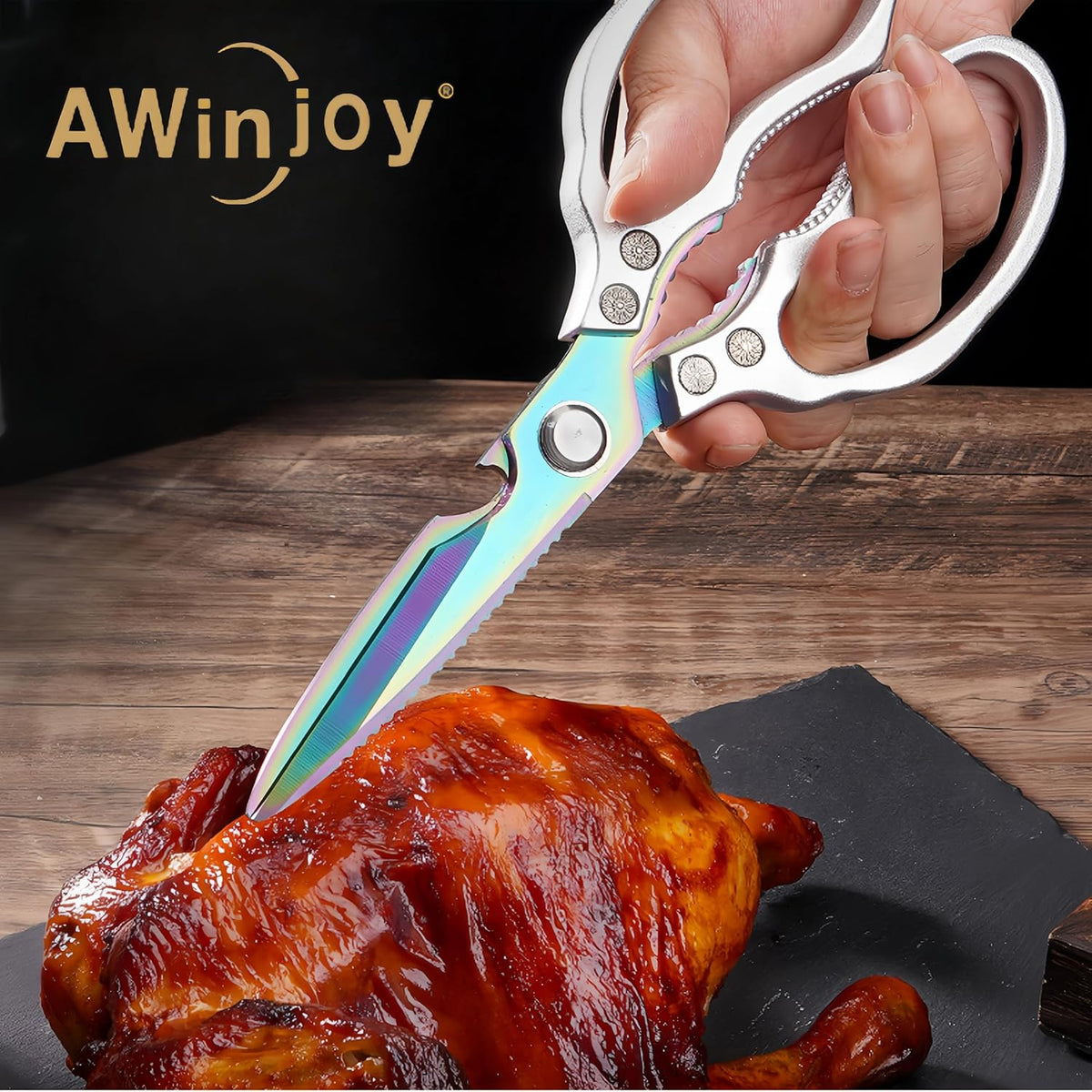 Heavy Duty Sharp Kitchen Scissors, Dishwasher Safe, Cooking Shears for Meat, Chicken, Fish, Poultry, Herb, Bread (Silver Color)