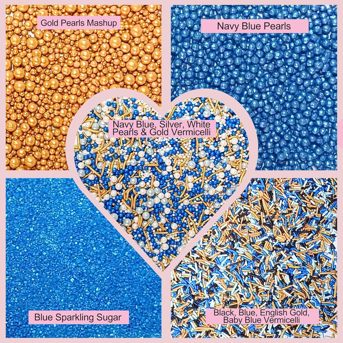 Confect Edible Sprinkles – Marine Royalty Theme – Assorted Pack with Navy Blue & Champagne Gold Dragees, Gold Jimmies & Bright Blue Sparkling Sugar – Sprinkles for Cake Decorating- Vegan, Gluten-Free, Nut-Free, Soy-Free, Dairy-Free, Palm Oil-Free-5 Oz