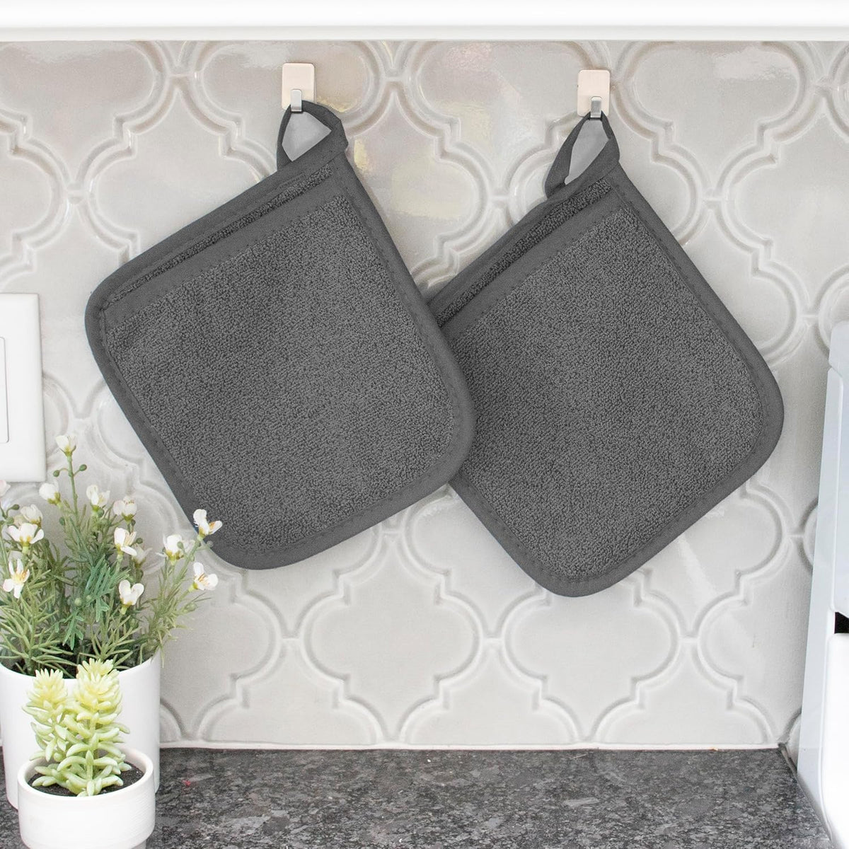 RITZ Terry Potholder & Hot Pad: Unparalleled Heat Resistant, Durable 100% Cotton – Ergonomically Designed for Optimal Grip – Easy-Care Machine Washable – 4-Pack, Mocha/Graphite