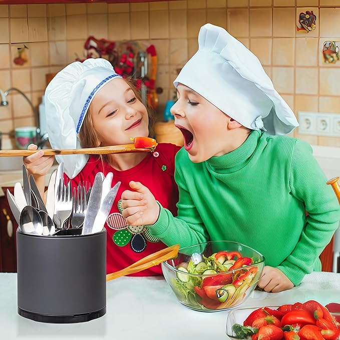 Utensil Holder,360°Rotating Kitchen Utensil Holder For Counter,Cooking Silverware Organizer Stainless Steel Caddy Flatware Spoon Spatula Tool Cutlery Container