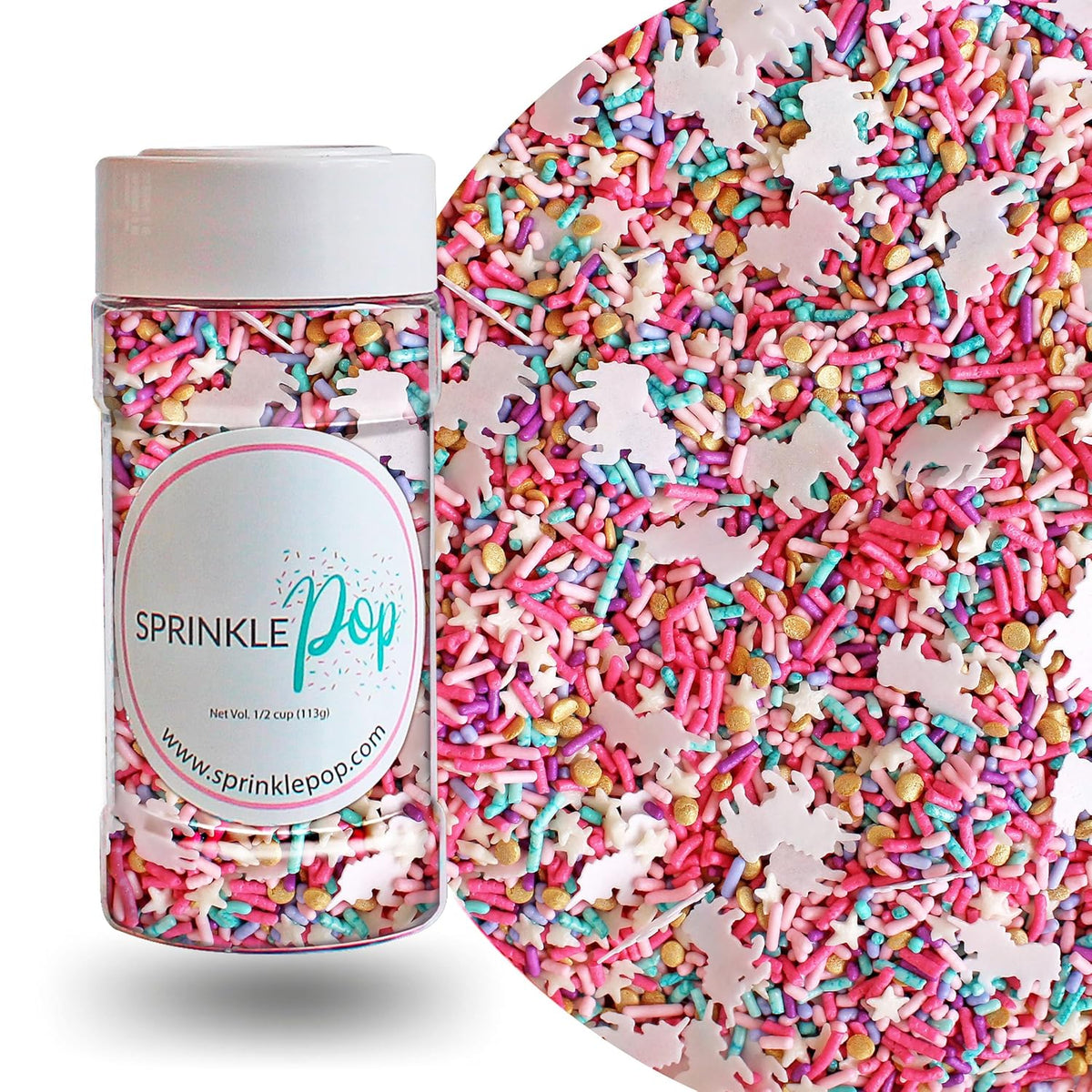 Sprinkle Pop Party Like A Unicorn Sprinkle Mix| Rainbow Sprinkles Heavy on Pink Gold Jimmies with ~20 Unicorn Wafer Papers| Birthday Sprinkles Made in USA for Decorating Cake Cupcakes Cookie, 4oz