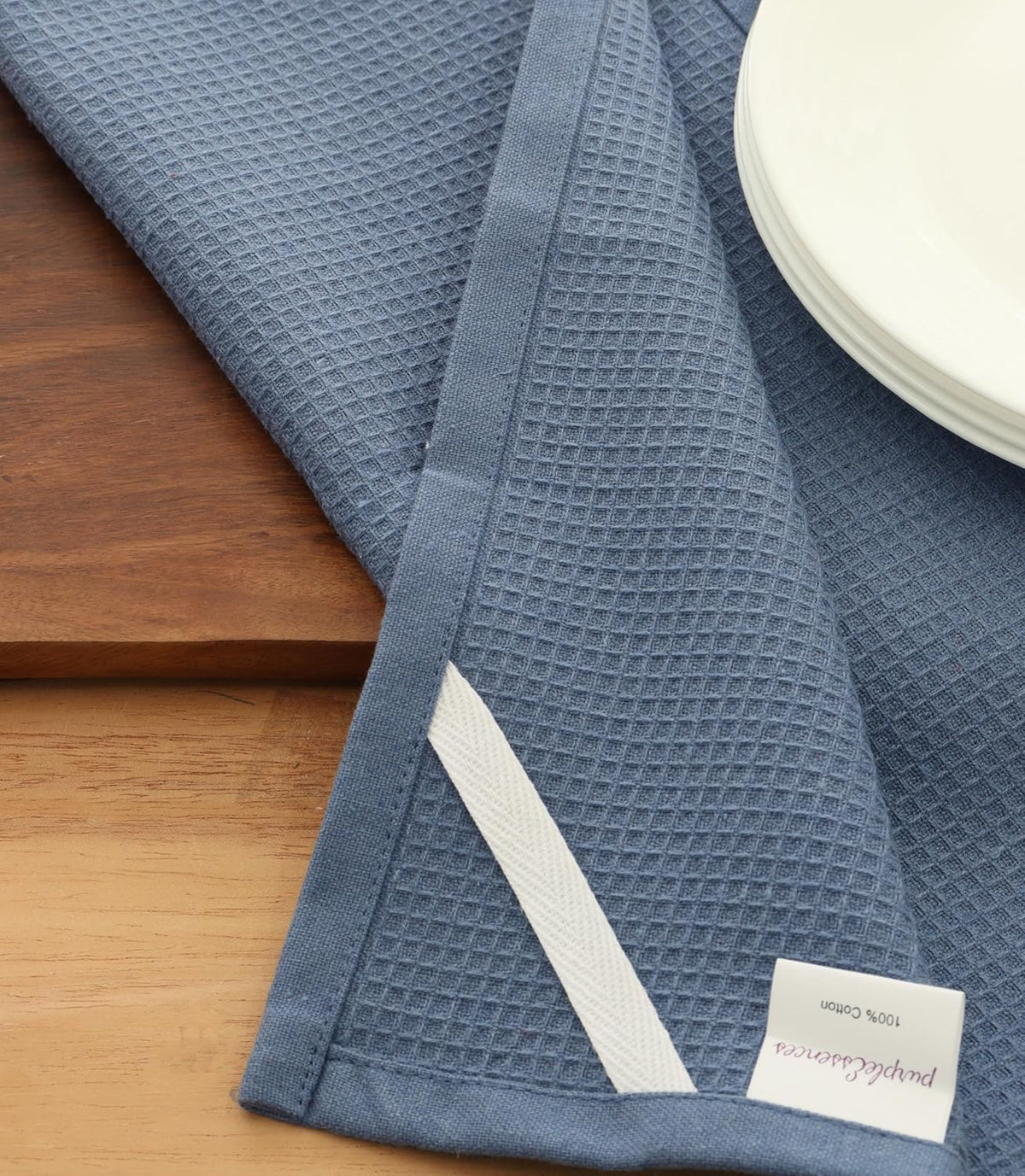 PurpleEssences Waffle Weave Kitchen Towel, 100% Cotton - 15 x 25 Inches, with Hanging Loop Ultra Soft Absorbent Quick Drying Dish Cloth, Tea and Hand Towels, 6 Pack - Spring Summer - Smoky Grey