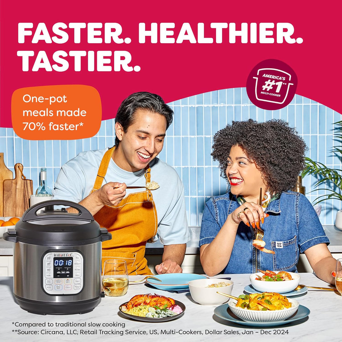 Instant Pot Duo 7-in-1 Electric Pressure Cooker, Slow Cooker, Rice Cooker, Steamer, Sauté, Yogurt Maker, Warmer & Sterilizer, Includes App With Over 800 Recipes, Stainless Steel, 8 Quart