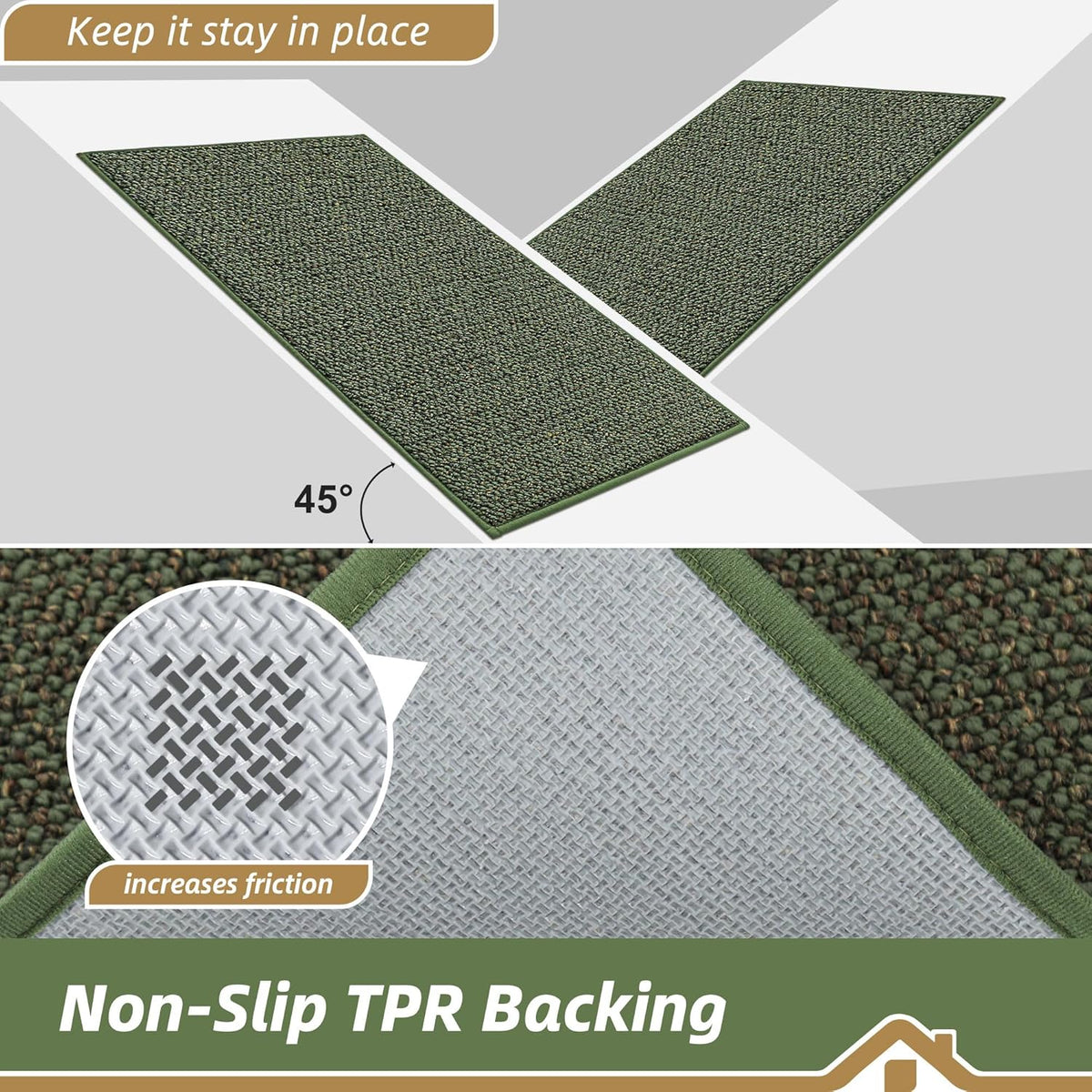 BEQHAUSE Kitchen Rugs 20"x32", Non-Slip Kitchen Mats for Floor, Super Absorbent and Stain Resistant Kitchen Rugs, Machine Washable Rugs for Kitchen, Hallway, Laundry & Sink, Green