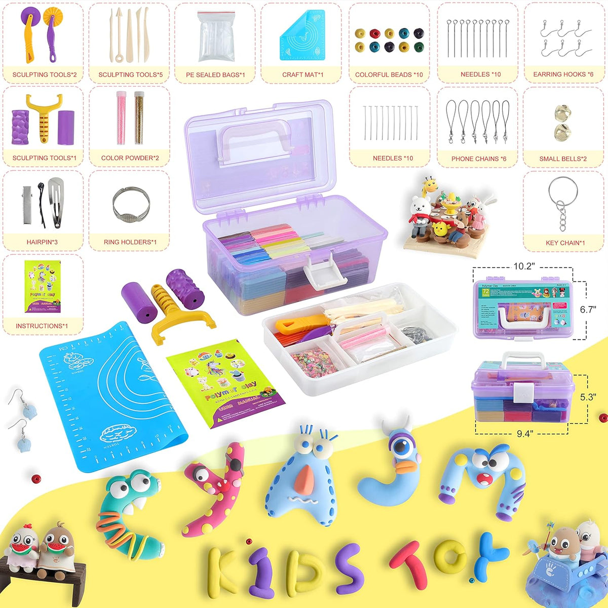 Polymer Clay 72 Colors, Modeling Clay for Kid Sets - Includes Sculpting Tools and Accessories with Storage Case - Ideal Holiday Gift for Children, Adults and Beginners